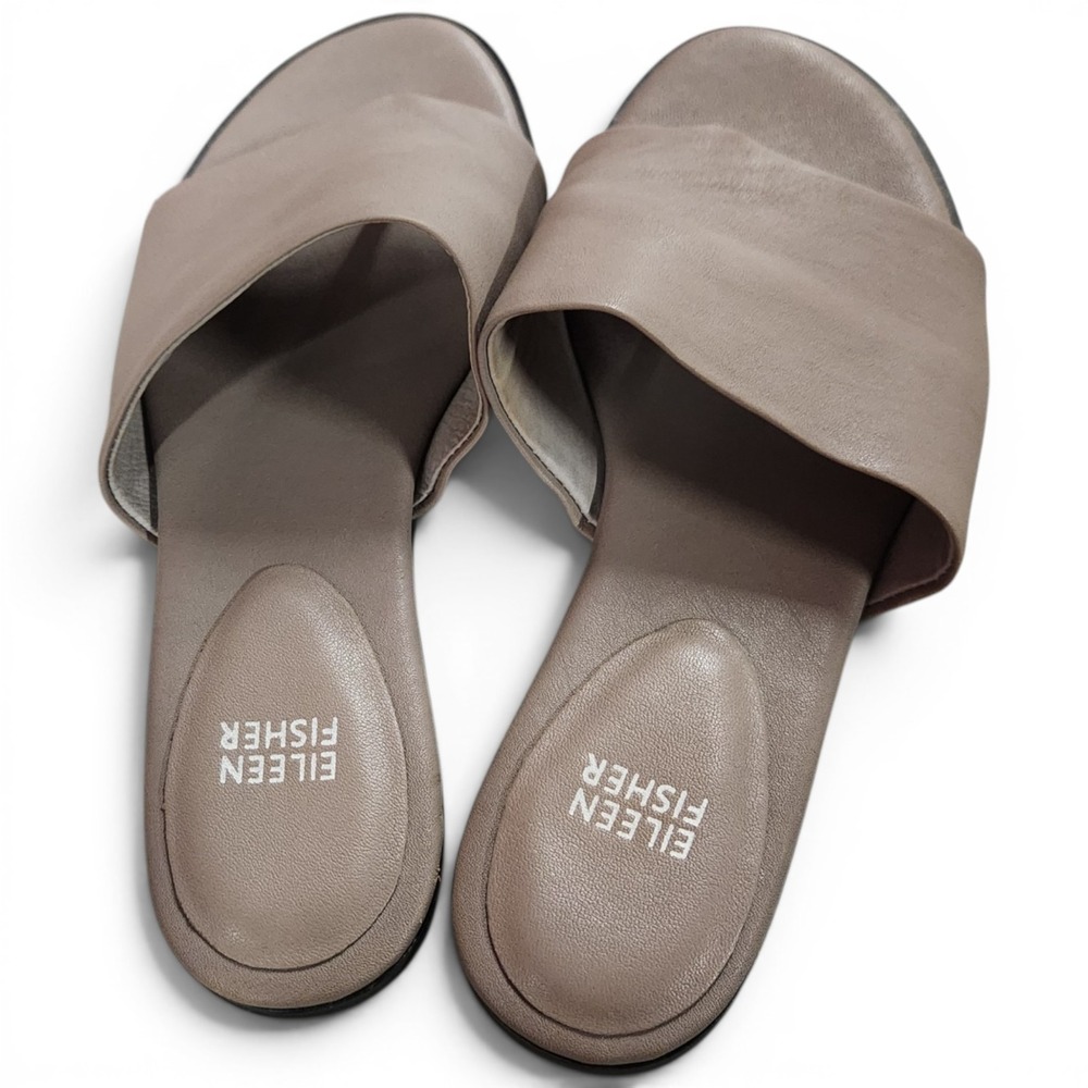 Eileen Fisher Edge Nappa Leather Slide Sandals Women's 8 Minimalist Taupe - Picture 3 of 8